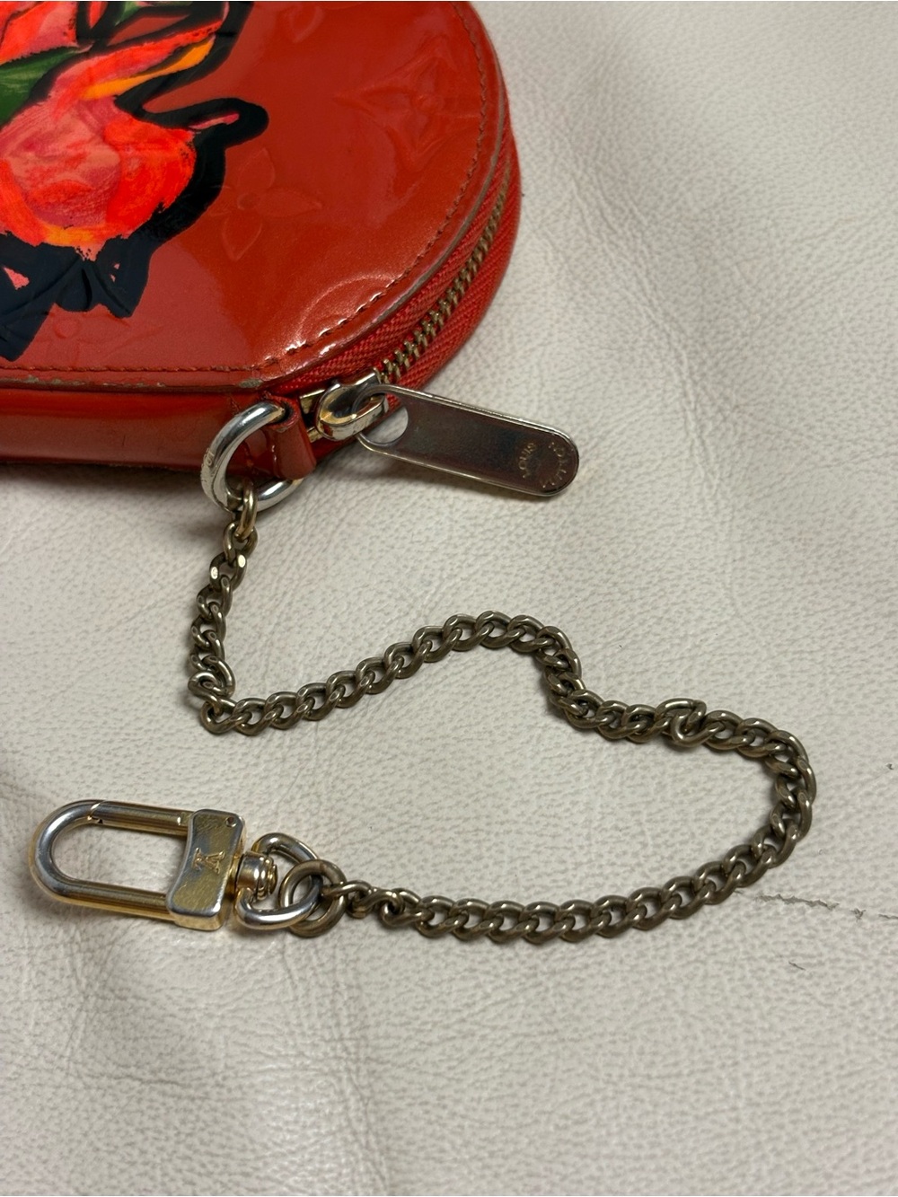 VTG LOUIS VUITTON x Stephen Sprouse Orange Vernis ROSE Coin Purse w/ Chain - Picture 7 of 14